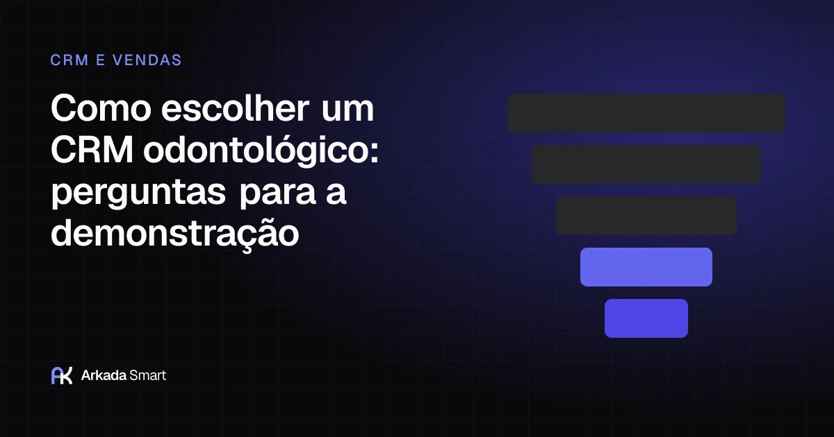 Capa do artigo «Como escolher um CRM odontológico: perguntas para a demonstração», com ilustração abstrata em índigo e grafite