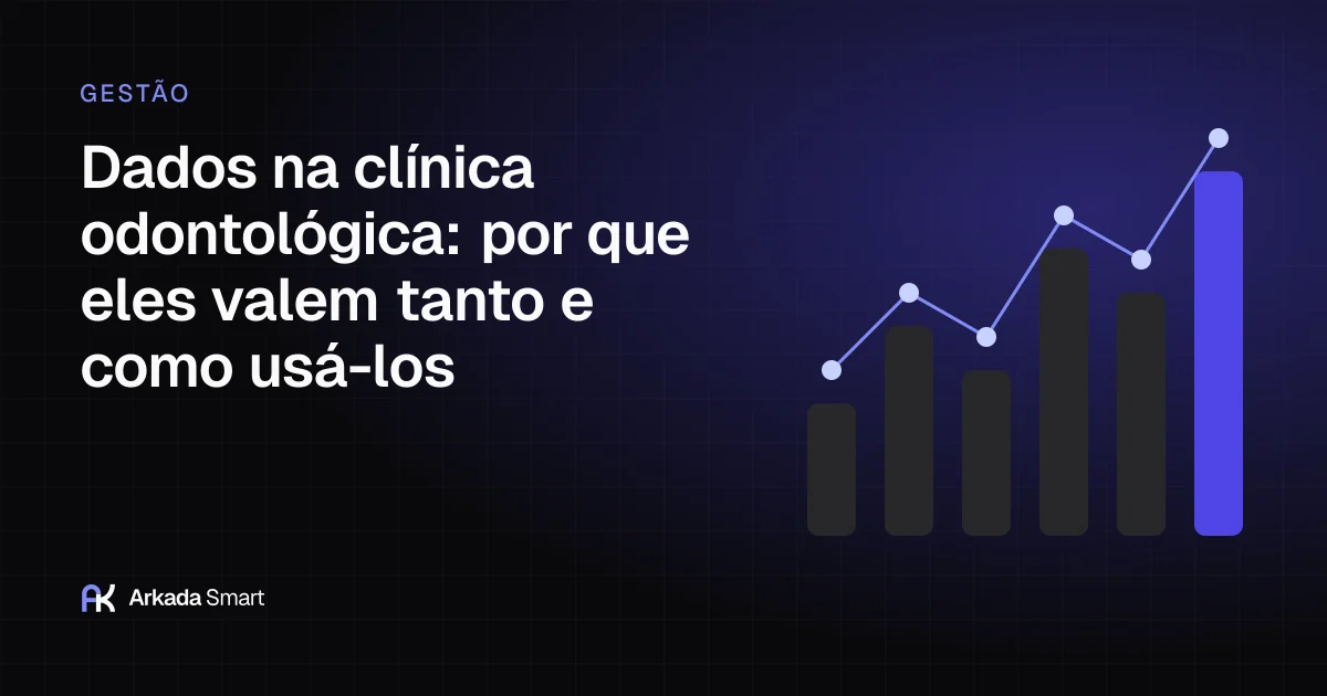 Ilustração abstrata em índigo e grafite com barras e pontos conectados, representando dados de uma clínica odontológica