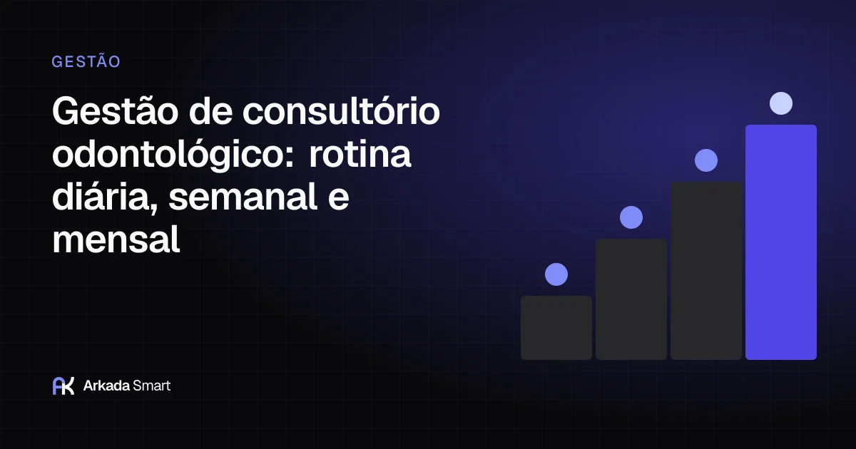 Capa do artigo «Gestão de consultório odontológico: rotina diária, semanal e mensal», com ilustração abstrata em índigo e grafite