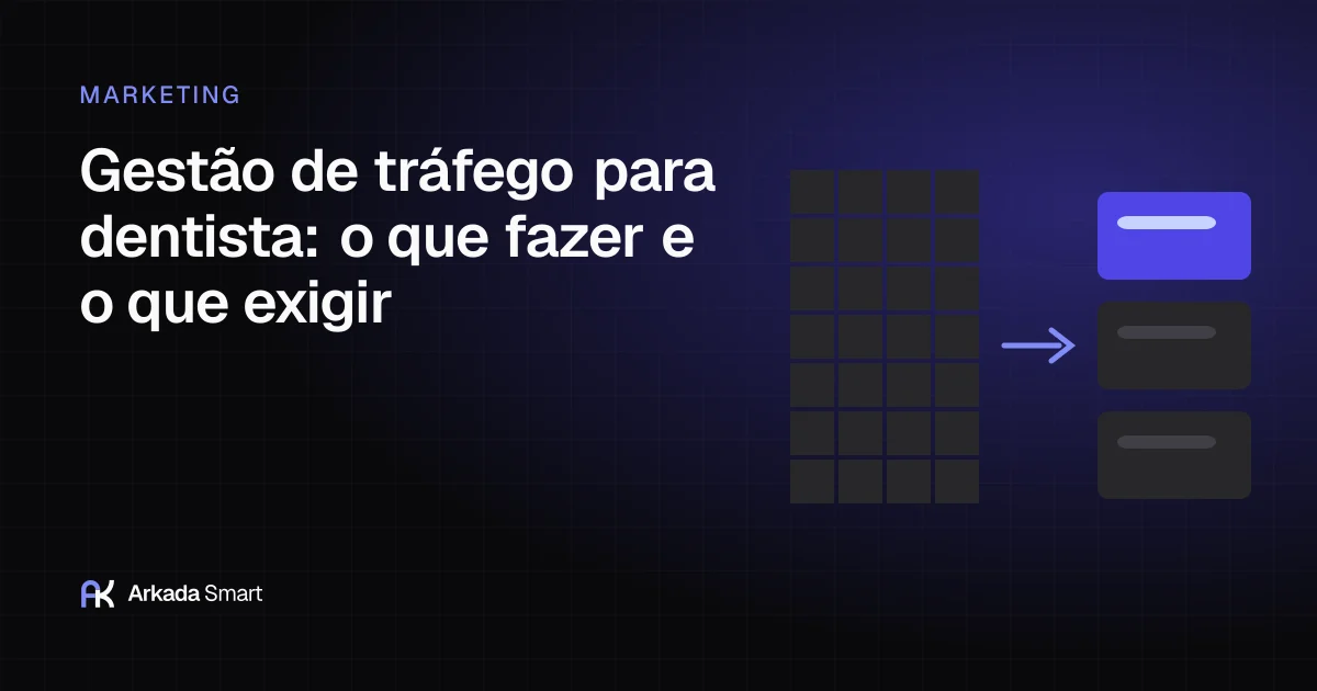 Capa do artigo «Gestão de tráfego para dentista: o que fazer e o que exigir», com ilustração abstrata em índigo e grafite