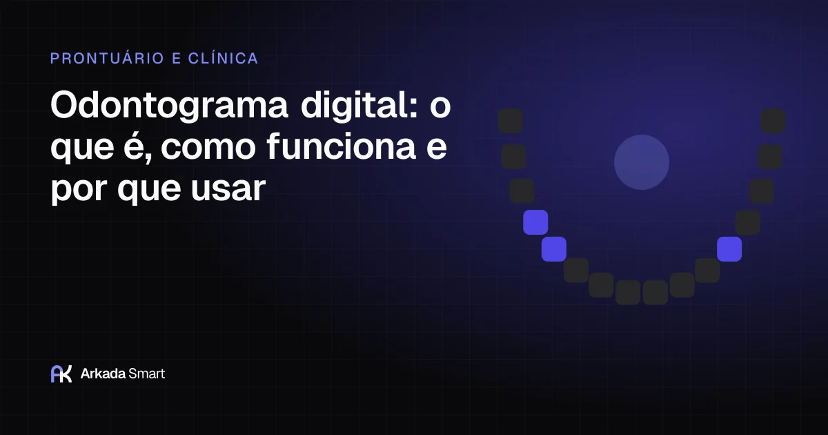 Ilustração abstrata em índigo e grafite com uma arcada estilizada formada por pequenos blocos, alguns destacados